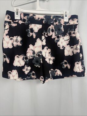 Express Floral High Waist Women’s Shorts - Black & Pink with side zipper